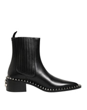 Black Studded Chelsea Short Ankle Boots Shoes