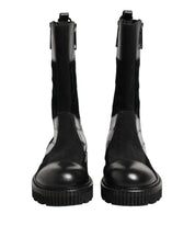 Black Patchwork Leather Mid Calf Boot  Shoes