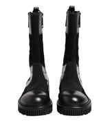 Black Patchwork Leather Mid Calf Boot  Shoes
