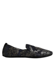 Black Jacquard Leather Slip On Loafers Shoes