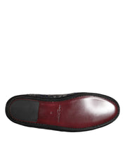 Black Jacquard Leather Slip On Loafers Shoes