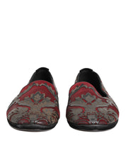 Bordeaux Jacquard Leather Slip On Loafer Shoes