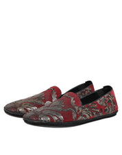 Bordeaux Jacquard Leather Slip On Loafer Shoes