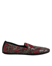 Bordeaux Jacquard Leather Slip On Loafer Shoes