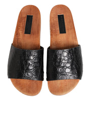 Black Brown Leather Slides Sandals Shoes