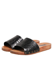 Black Brown Leather Slides Sandals Shoes