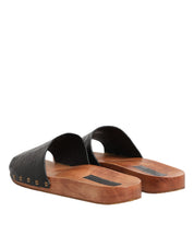 Black Brown Leather Slides Sandals Shoes