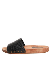 Black Brown Leather Slides Sandals Shoes