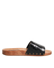 Dolce & Gabbana Black Brown Leather Slides Sandals Shoes