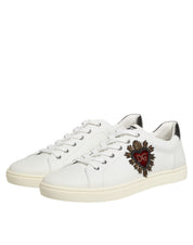 White Leather Heart Embellished Sneakers Shoes
