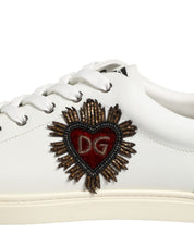 White Leather Heart Embellished Sneakers Shoes