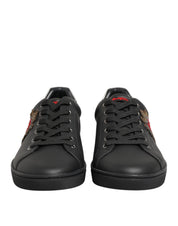 Black Leather Heart Embellished Sneakers Shoes