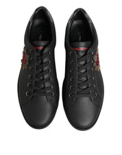 Black Leather Heart Embellished Sneakers Shoes