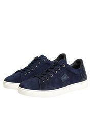 Blue Leather Suede Low Top Sneakers Shoes