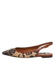 Brown Leopard Slingback Flats Sandals Shoes