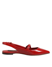 Dolce & Gabbana Red Leather Slingback Flats Sandals Shoes