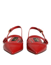 Red Leather Slingback Flats Sandals Shoes