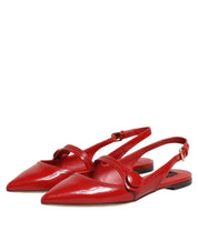 Red Leather Slingback Flats Sandals Shoes