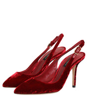 Red Suede High Heels Slingbacks Sandals Shoes
