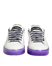 White Purple Leather Low Top Sneaker Shoes