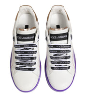 White Purple Leather Low Top Sneaker Shoes