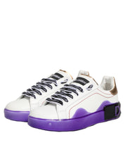White Purple Leather Low Top Sneaker Shoes