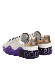 White Purple Leather Low Top Sneaker Shoes