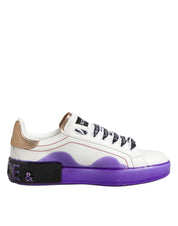 White Purple Leather Low Top Sneaker Shoes