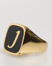 Gold-Tone Real Brass Black Enamel "J" Adjustable Rings