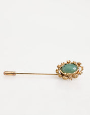 Gold Tone Green Stone Antique Men Accessory Brooch Pin