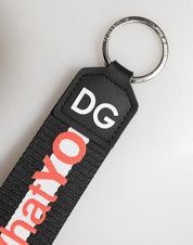 Black Logo Polyester Silver Brass Holder Keychain Keyring