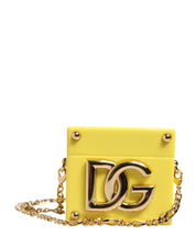 Yellow DG Logo Plaque Cover Gold Chain Airpods Case