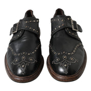 Black Leather Monk Strap Studded Dress Shoes
