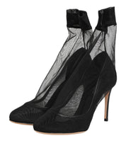 Black Nylon Stretch Mesh Sock Boots  Shoes