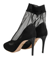 Black Nylon Stretch Mesh Sock Boots  Shoes