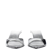 Gray Leather Flat Sandals