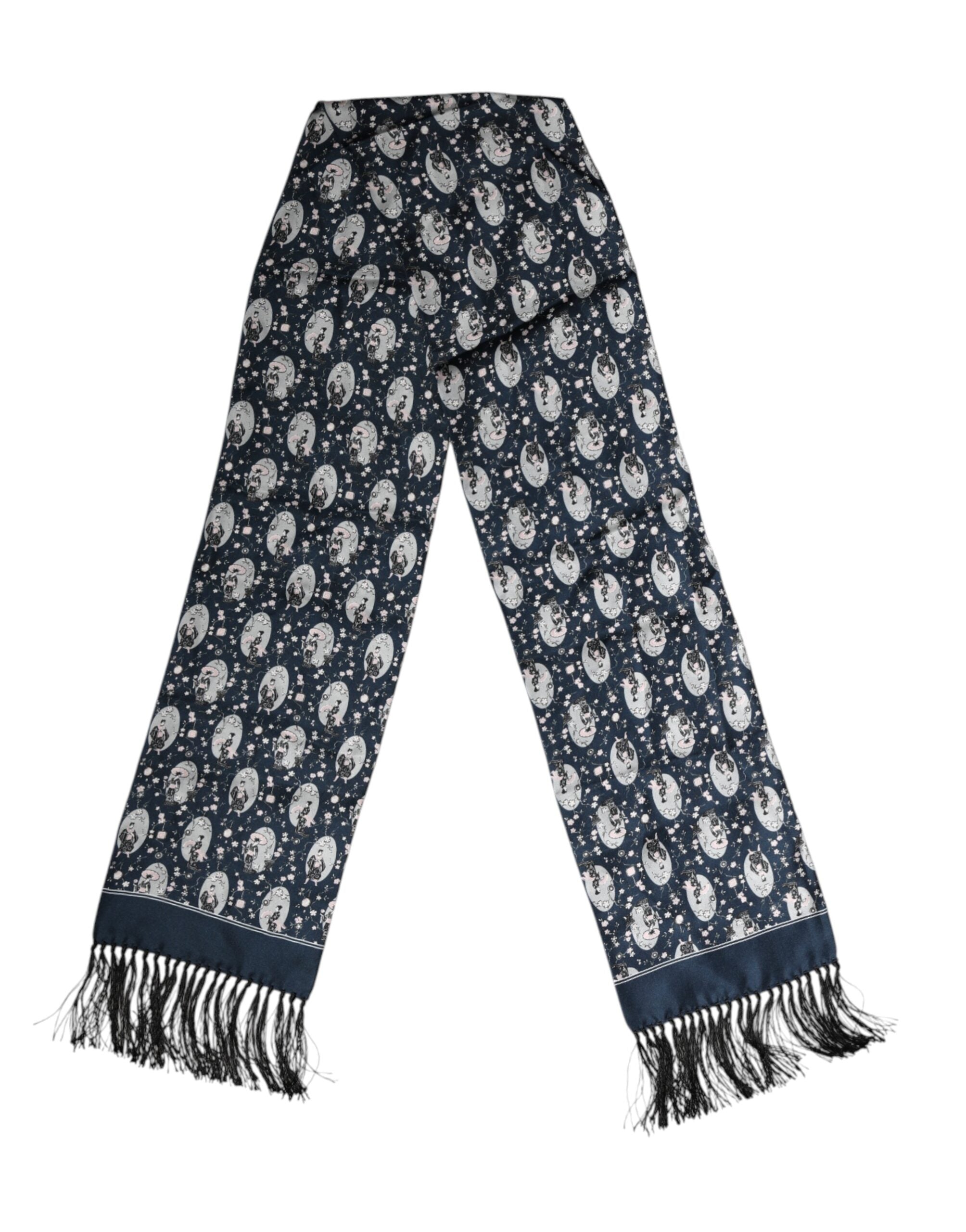 Dolce & Gabbana Navy Blue Silk Neck Wrap Shawl Men Scarf Dolce & Gabbana