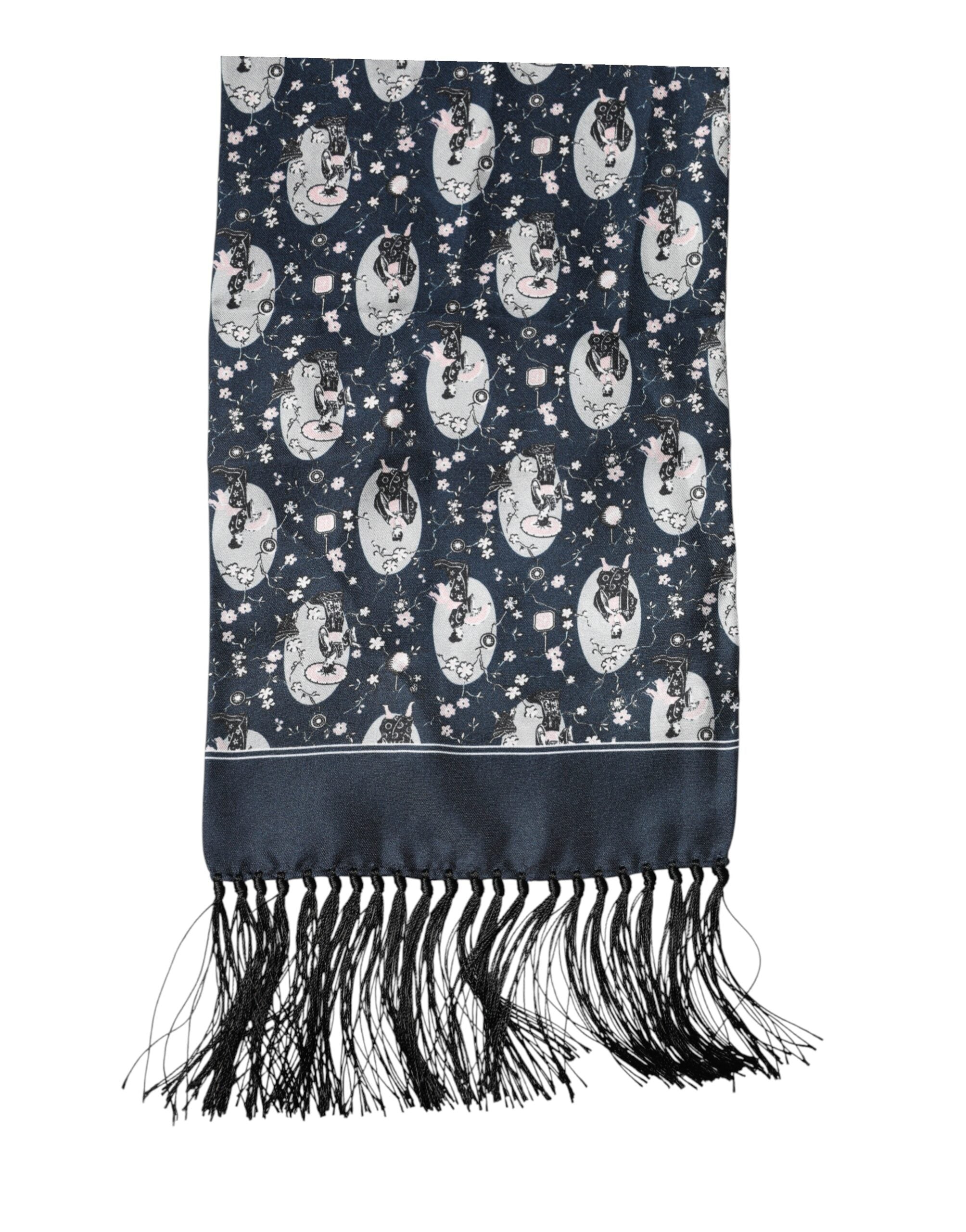 Dolce & Gabbana Navy Blue Silk Neck Wrap Shawl Men Scarf Dolce & Gabbana