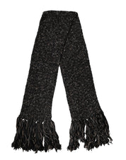 Dolce & Gabbana Black Wool Fringes Neck Wrap Foulard Scarf Dolce & Gabbana
