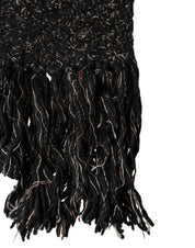 Black Wool Fringes Neck Wrap Foulard Scarf
