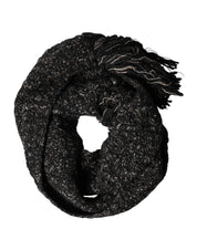 Black Wool Fringes Neck Wrap Foulard Scarf