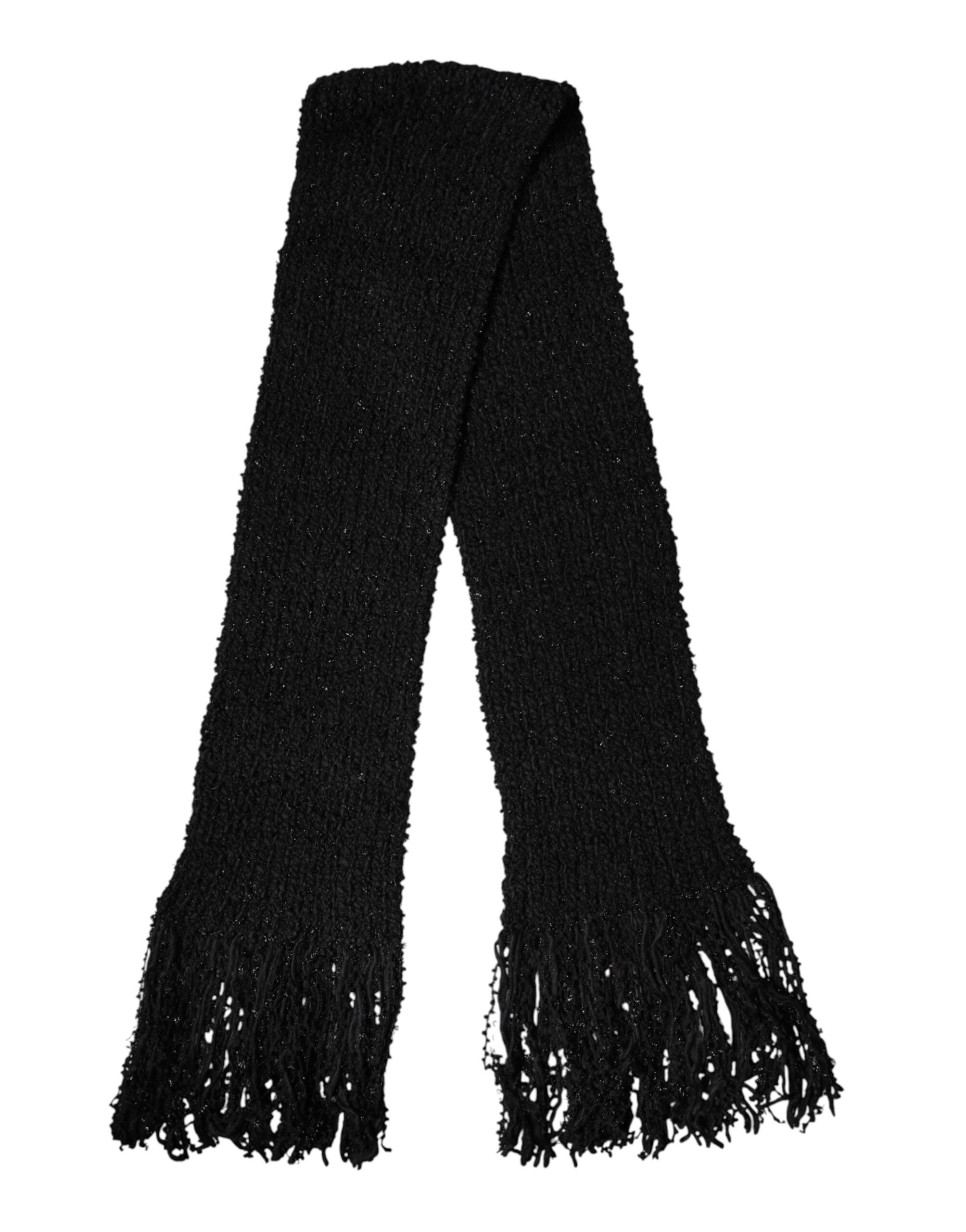 Dolce & Gabbana Black Wool Fringes Neck Wrap Foulard Scarf Dolce & Gabbana