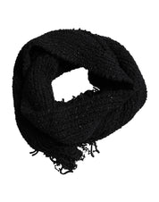 Black Wool Fringes Neck Wrap Foulard Scarf