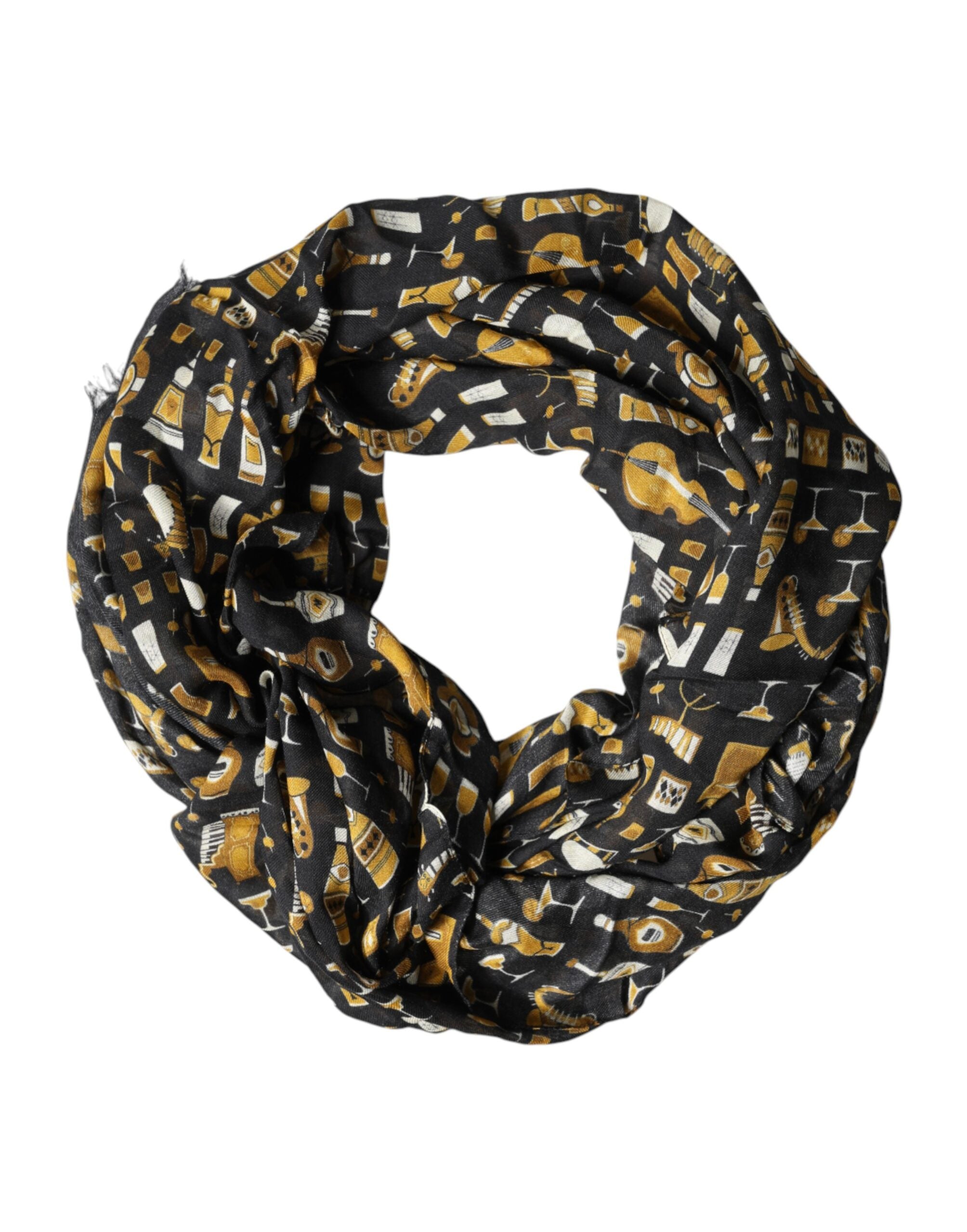 Dolce & Gabbana Black Jazz Club Print Neck Wrap Shawl Scarf Dolce & Gabbana