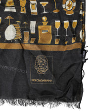 Black Jazz Club Print Neck Wrap Shawl Scarf