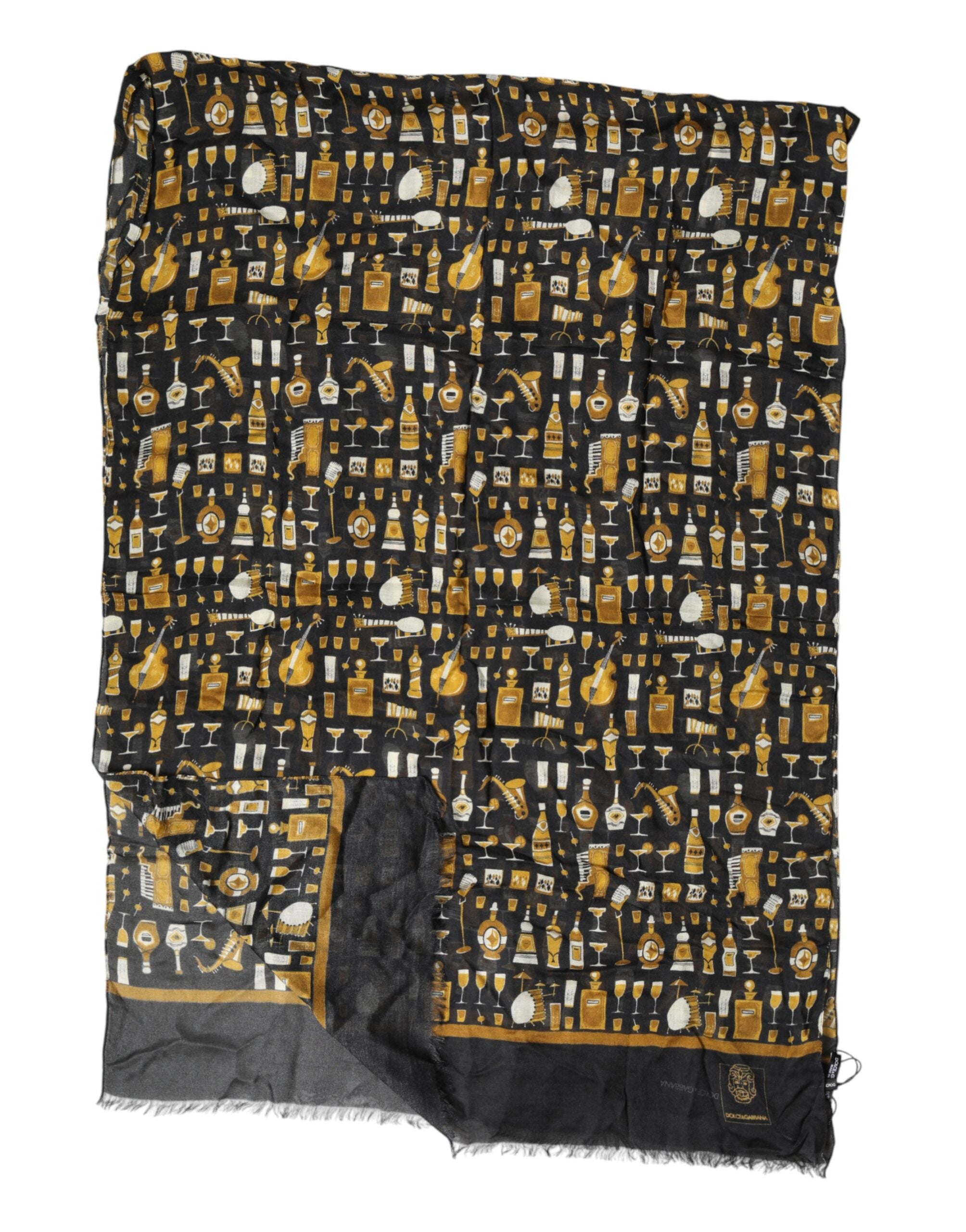 Dolce & Gabbana Black Jazz Club Print Neck Wrap Shawl Scarf Dolce & Gabbana