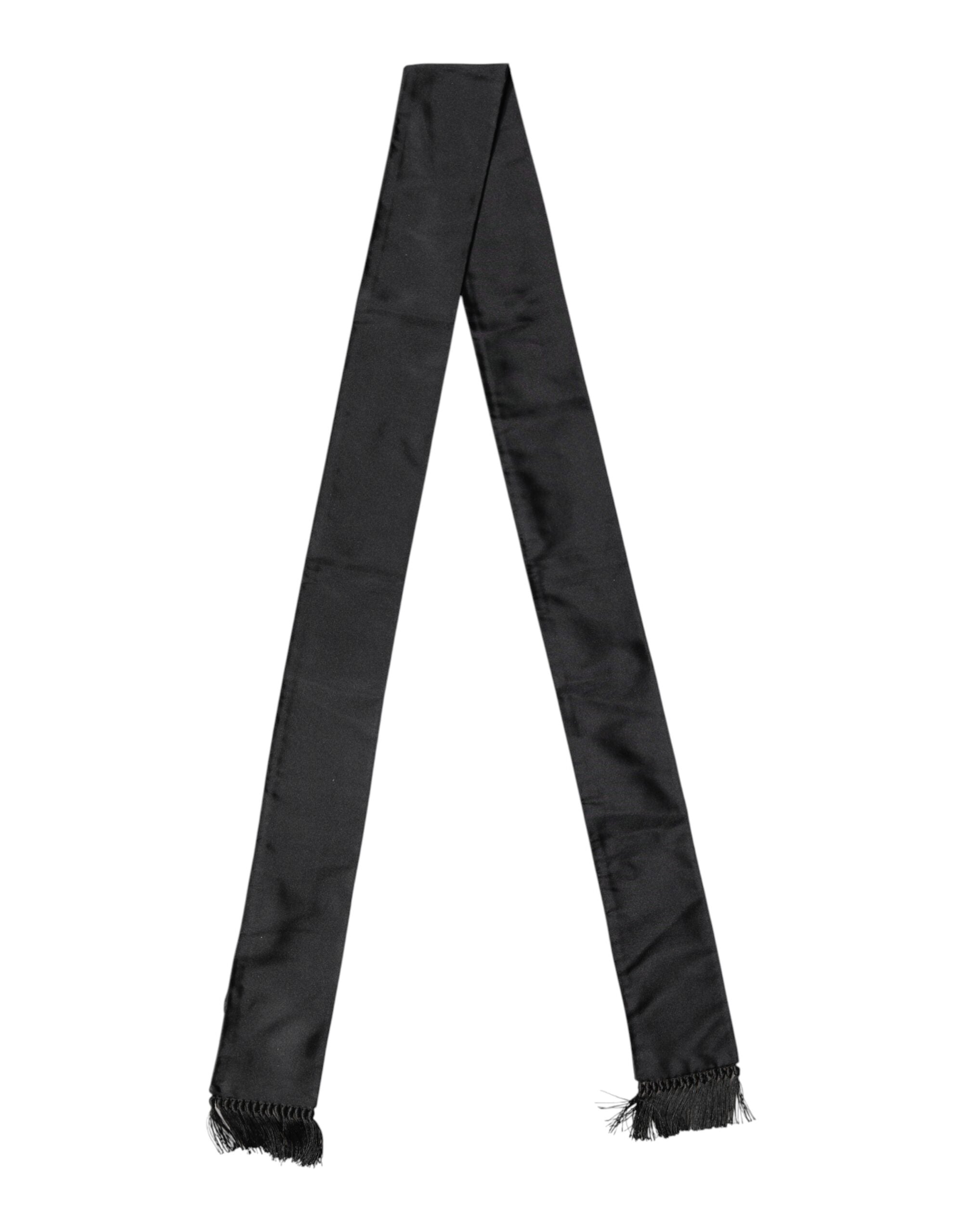 Dolce & Gabbana Black Silk Fringes Neck Wrap Foulard Scarf Dolce & Gabbana