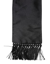 Black Silk Fringes Neck Wrap Foulard Scarf