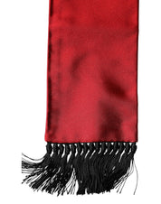 Red Silk Fringes Neck Wrap Foulard Scarf