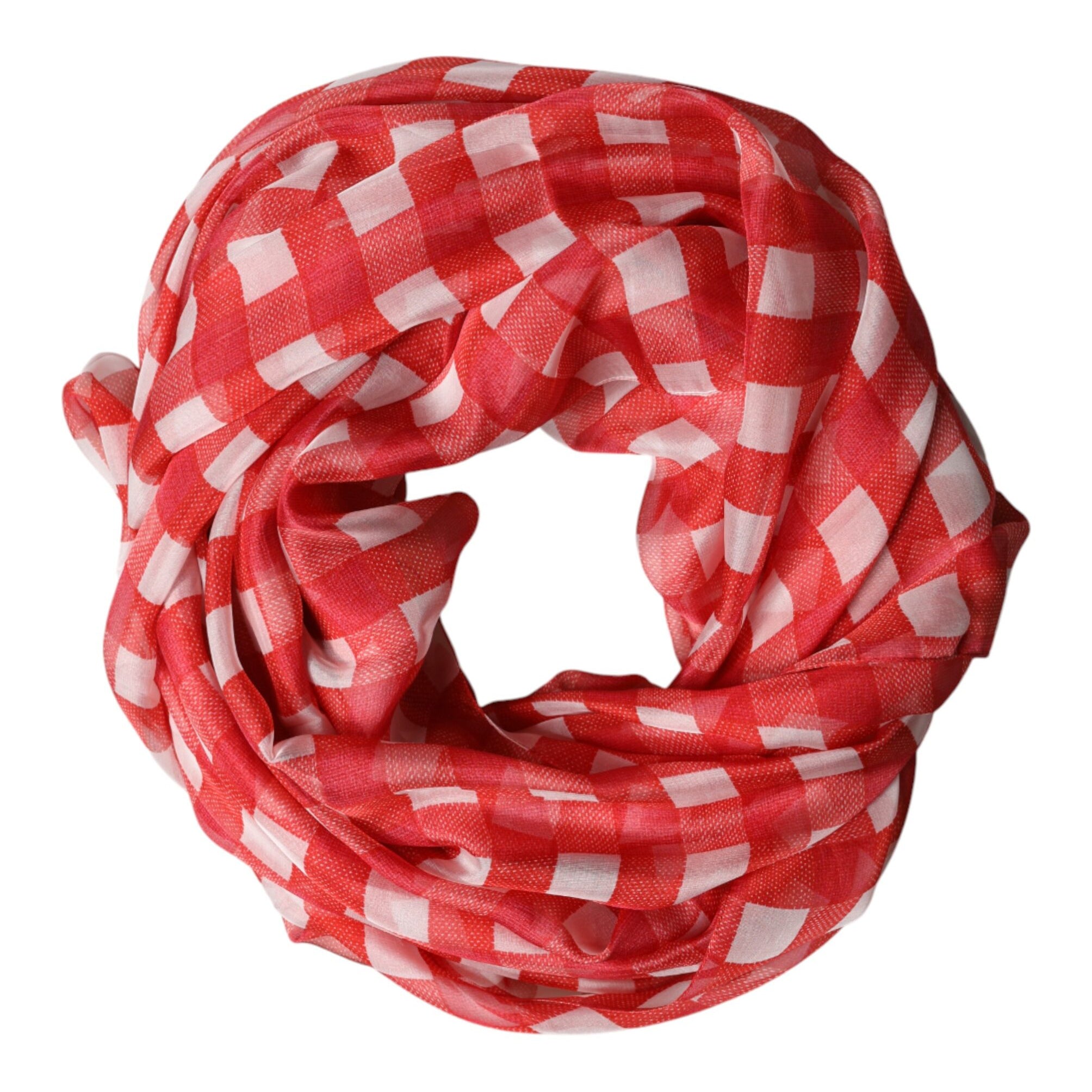 Dolce & Gabbana Red Checkered Stole Neck Wrap Shawl Scarf Dolce & Gabbana